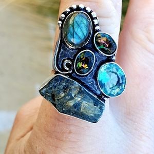 New Stunning Multi Gemstone 925 Silver Ring.